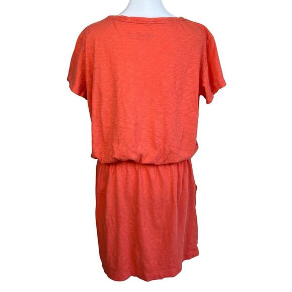 Life is Good Sz M Short Sleeve Textured Slub Cotton Mini Dress Orange Rising Sun - Picture 6 of 16